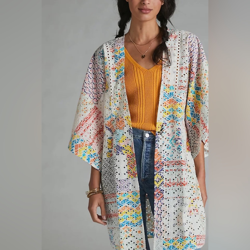 Anthropologie Rayne Patchwork Eyelet Kimono